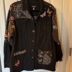 Johnny Was Multicolor Embroidered Jean Jacket excellent condition!